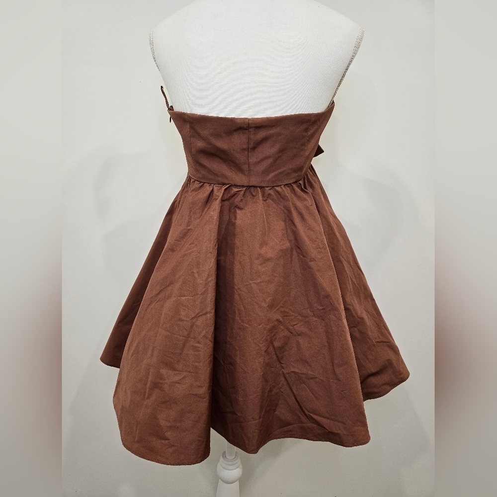 Zara Elegant Brown Bow Coctail Dress - Picture 5 of 10